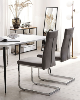 Velvet Cantilever Chair Set of 2 Grey ROCKFORD