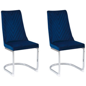 Velvet Cantilever Chair Set of 2 Navy Blue ALTOONA
