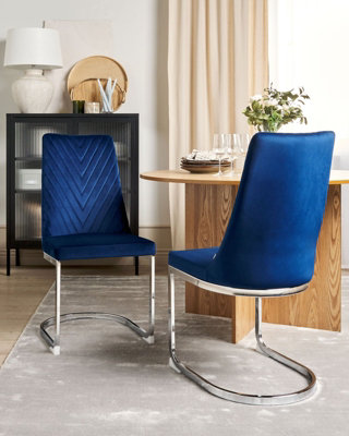 Velvet Cantilever Chair Set of 2 Navy Blue ALTOONA