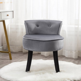 Velvet Chair with Oak Legs, Button Tufted Pattern, Upholstered Dresser Chair, Modern Bedroom Chair, Gray