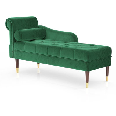 Chaise Lounge Indoor,Upholstered Fabric Chaise Lounge with Scroll Arms,Wave  Back Lounge Chair with Solid Wood Legs Modern Chaise Lounge Armchair with  Pillow for Bedroom Office Living Room,Green 