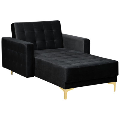 Velvet Chaise Lounge Black ABERDEEN