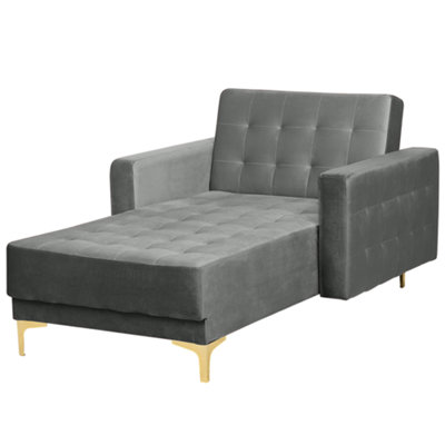 Velvet Chaise Lounge Grey ABERDEEN