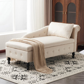 Velvet Chaise Lounge Sofa with Storage, Modern Nailhead-Trim & Button-tufted Lounge Chair, Right Armrest 