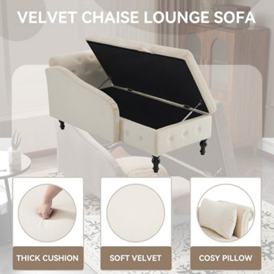 Velvet Chaise Lounge Sofa with Storage, Modern Nailhead-Trim & Button ...