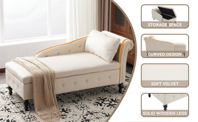 Velvet Chaise Lounge Sofa with Storage, Modern Nailhead-Trim & Button ...