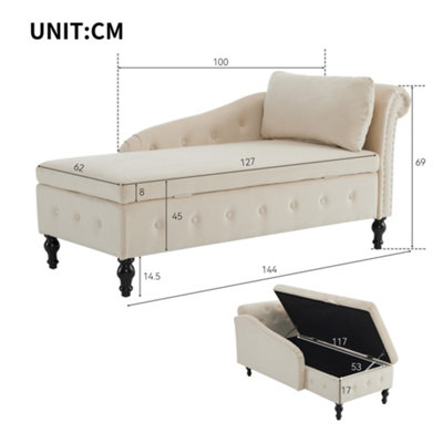 Velvet Chaise Lounge Sofa with Storage, Modern Nailhead-Trim & Button ...