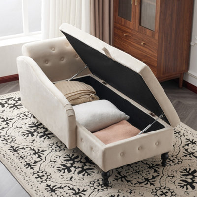 Velvet Chaise Lounge Sofa with Storage, Modern Nailhead-Trim & Button ...