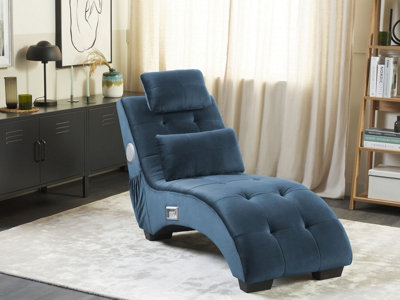 Velvet Chaise Lounge with Bluetooth Speaker USB Port Blue SIMORRE