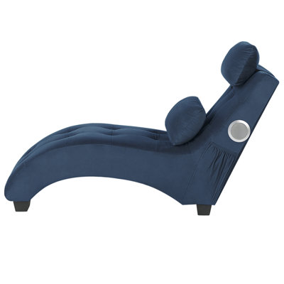 Velvet Chaise Lounge with Bluetooth Speaker USB Port Blue SIMORRE