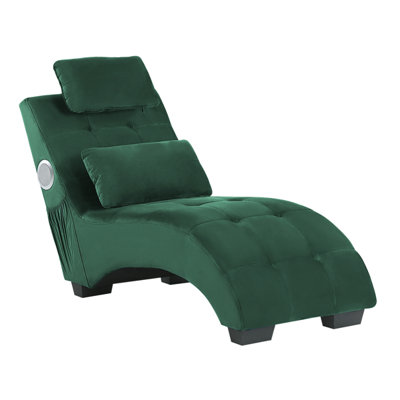 Velvet Chaise Lounge with Bluetooth Speaker USB Port Green SIMORRE