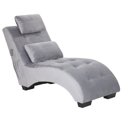 Velvet Chaise Lounge with Bluetooth Speaker USB Port Grey SIMORRE