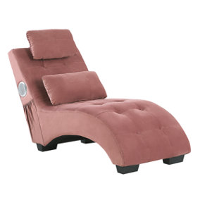 Velvet Chaise Lounge with Bluetooth Speaker USB Port Pink SIMORRE