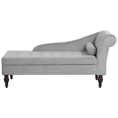 Velvet Chaise Lounge with Storage Light Grey PESSAC II