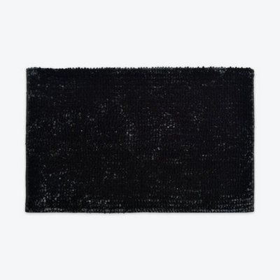 Velvet Chenille Bobble Bath Mat Non-Slip - Black