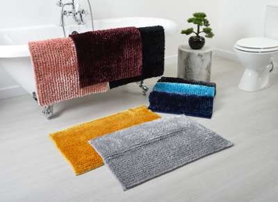 Velvet Chenille Bobble Bath Mat Non-Slip - Black - 4