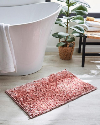 Velvet Chenille Bobble Bath Mat Non-Slip - Blush Pink