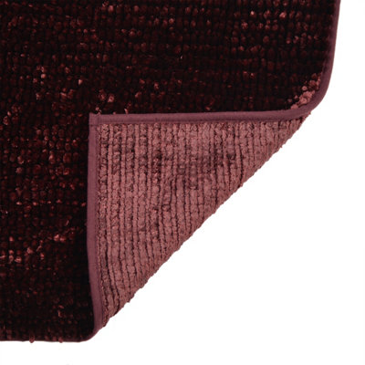 Velvet Chenille Bobble Bath Mat Non-Slip - Bordeaux - 3