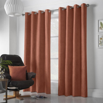 Velvet Chenille Ring Top Curtains 142cm x 137cm Orange