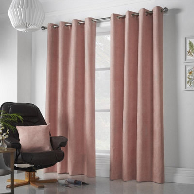 Velvet Chenille Ring Top Curtains 142cm x 229cm Blush