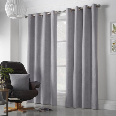 Velvet Chenille Ring Top Curtains 142cm x 229cm Silver