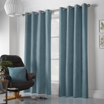 Velvet Chenille Ring Top Curtains 142cm x 229cm Teal