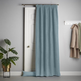 Velvet Chenille Thermal Fleece Lined Pencil Pleat Top Door Curtain 137cm x 213cm Teal