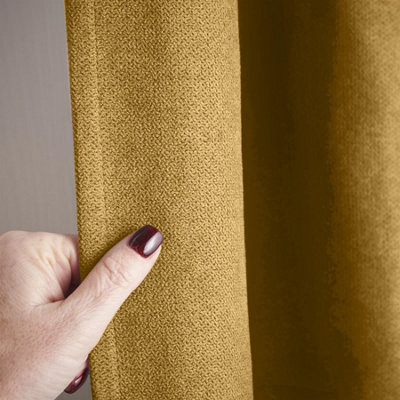 Velvet Chenille Thermal Fleece Lined Ring Top Door Curtain 137cm x 213cm Ochre