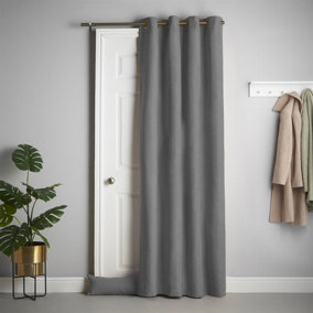 Velvet Chenille Thermal Fleece Lined Ring Top Door Curtain 137cm x 213cm Slate