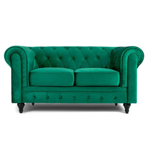Velvet Chesterfield 2 Seater Sofa - Jade Green