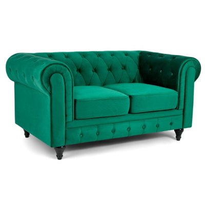 Velvet Chesterfield 2 Seater Sofa - Jade Green