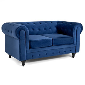 Velvet Chesterfield 2 Seater Sofa - Navy Blue
