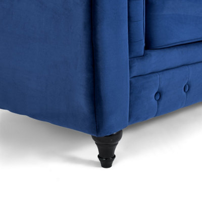 Velvet Chesterfield 2 Seater Sofa - Navy Blue