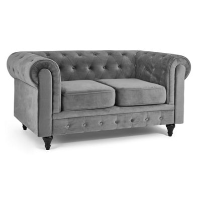 Velvet Chesterfield 3 Seater Sofa - Grey