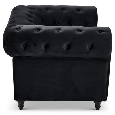 Velvet Chesterfield Arm Chair - Black