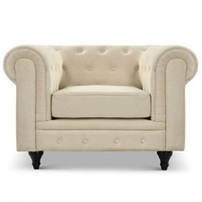 Velvet Chesterfield Arm Chair - Cream