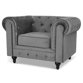 Velvet Chesterfield Arm Chair - Grey