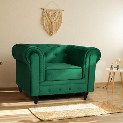 Velvet Chesterfield Arm Chair - Jade Green