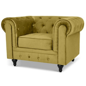 Velvet Chesterfield Arm Chair - Olive Green