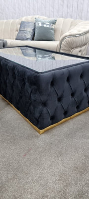 Velvet Chesterfield Footstool Plush Velvet 120x60cm With Glass