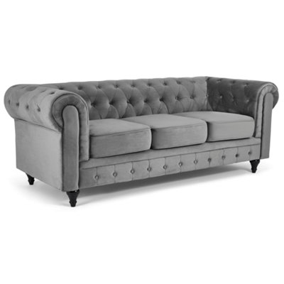 Velvet Chesterfield Sofa Suite - 2 & 3 Seater Set - Grey