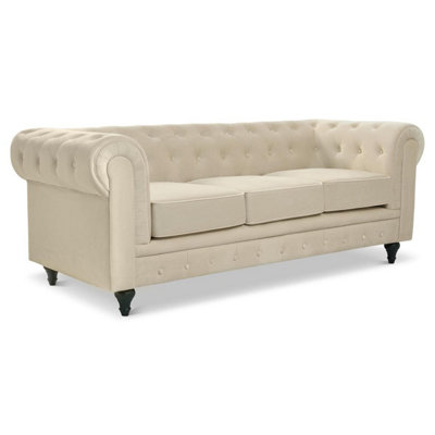 Velvet Chesterfield Sofa Suite Arm Chair, 2 Seater & 3 Seater - Cream