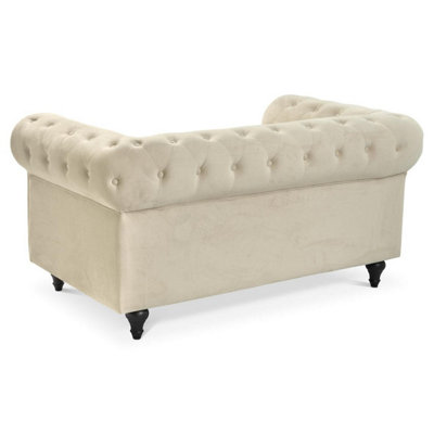 Velvet Chesterfield Sofa Suite Arm Chair, 2 Seater & 3 Seater - Cream