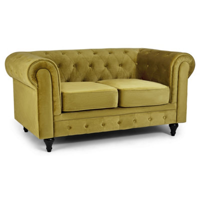 Velvet Chesterfield Sofa Suite Arm Chair, 2 Seater & 3 Seater - Olive Green