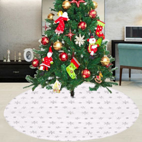 Velvet Christmas Tree Skirts Base Cover for Small Xmas Tree Base, White & Silver