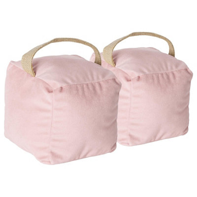 Velvet Cube Door Stop - 14cm x 14cm x 14cm - Pack of 2 - Pink