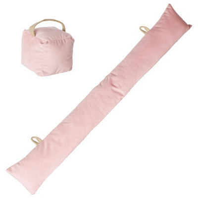 Velvet Cube Door Stop & Draught Excluder 2pc Set - Pink