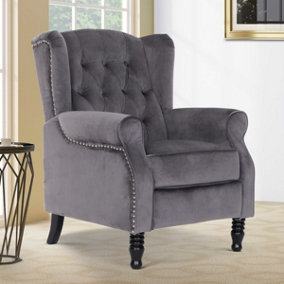 Velvet Dark Grey Marianna Manual Recliner Wingback Chair