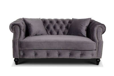 Velvet Dark Grey Richmond 2 Seater Chesterfield Sofa