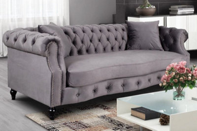 Velvet Dark Grey Richmond 3 Seater Chesterfield Sofa